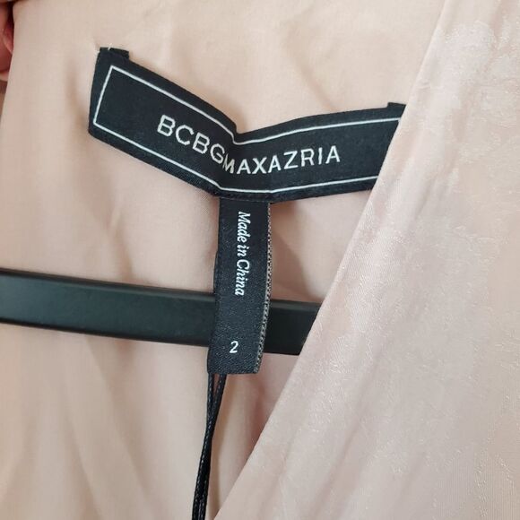 BCBGMAXAZRIA Blush Pink Floral Print Long Sleeve Faux Wrap Dress Size 2 - Picture 6 of 11